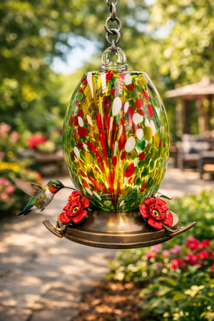 Meadow Confetti Olive glass hummingbird feeder by Mill Creek Products, detail image 7