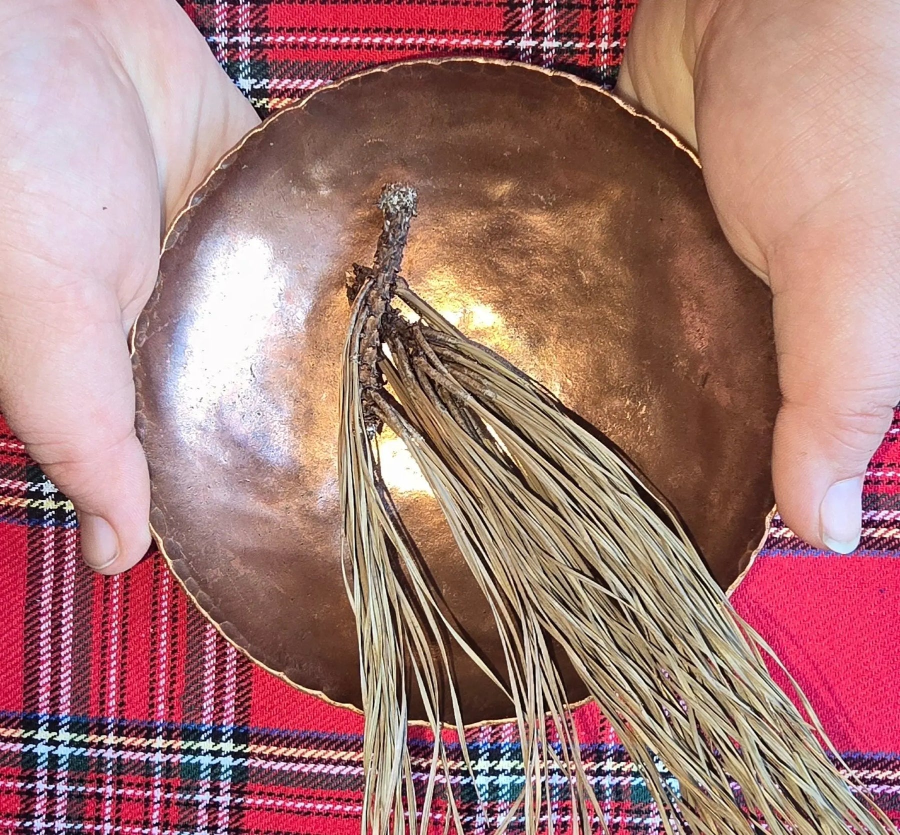Handcrafted Copper Bowl with Pine Needles - Rustic Home Decor by Main Street Collective