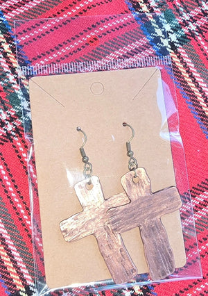 Copper Cross Earrings by Redbeard's Forge LLC, handmade jewelry detail photo 3