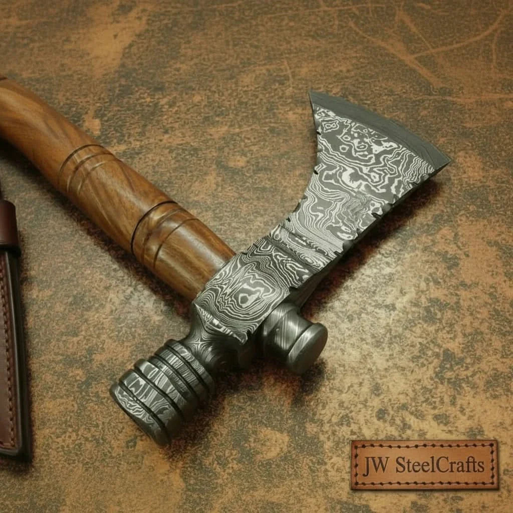 Damascus Smoking Axe Straight Handle 19 Inch by JW SteelCrafts, Southern handmade gift detail photo 2
