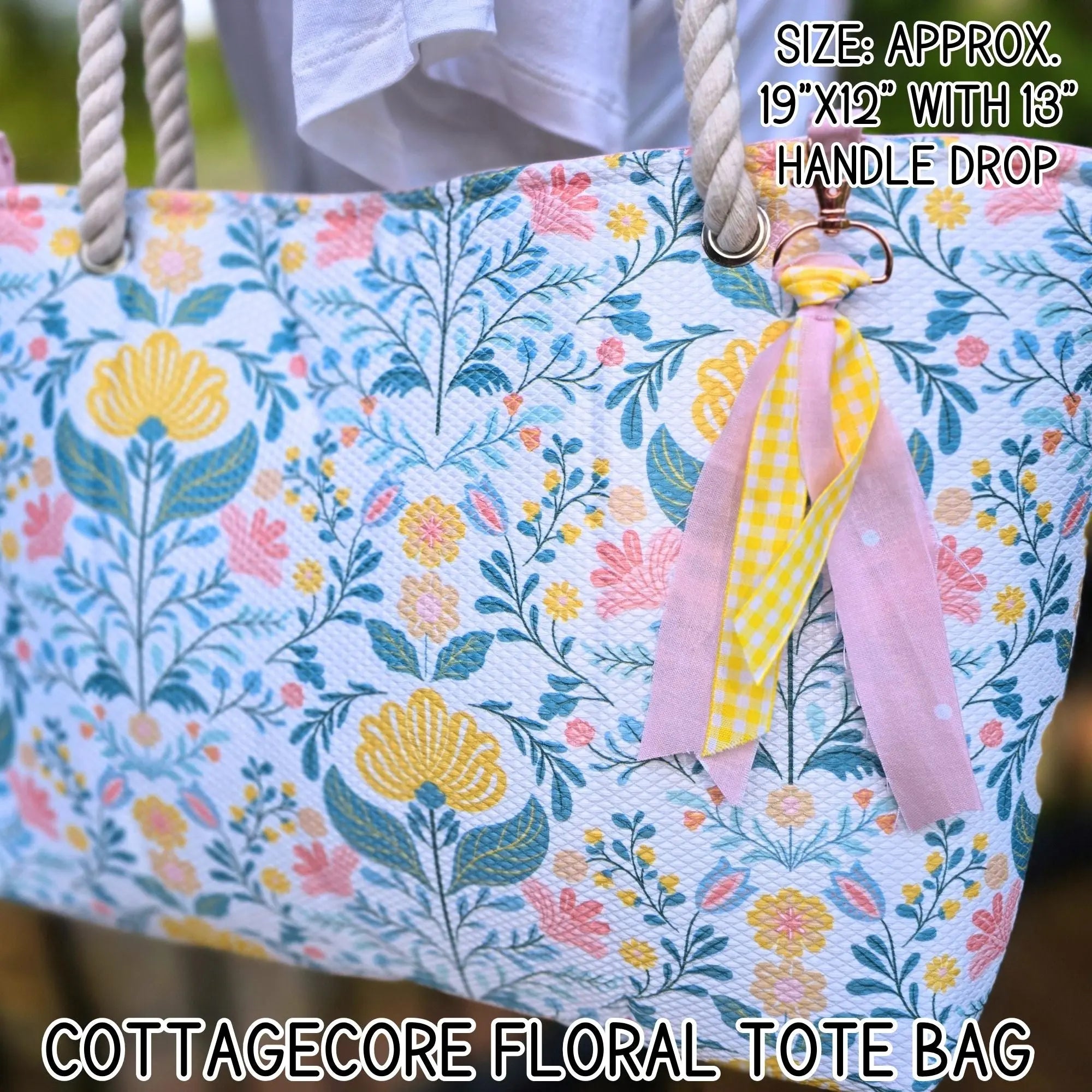 Cottagecore Floral Tote Bag, Aesthetic Shoulder Bag with Charm, Feminine Everyday Analog Bag, Cute Market or Beach Tote Maypop House Designs