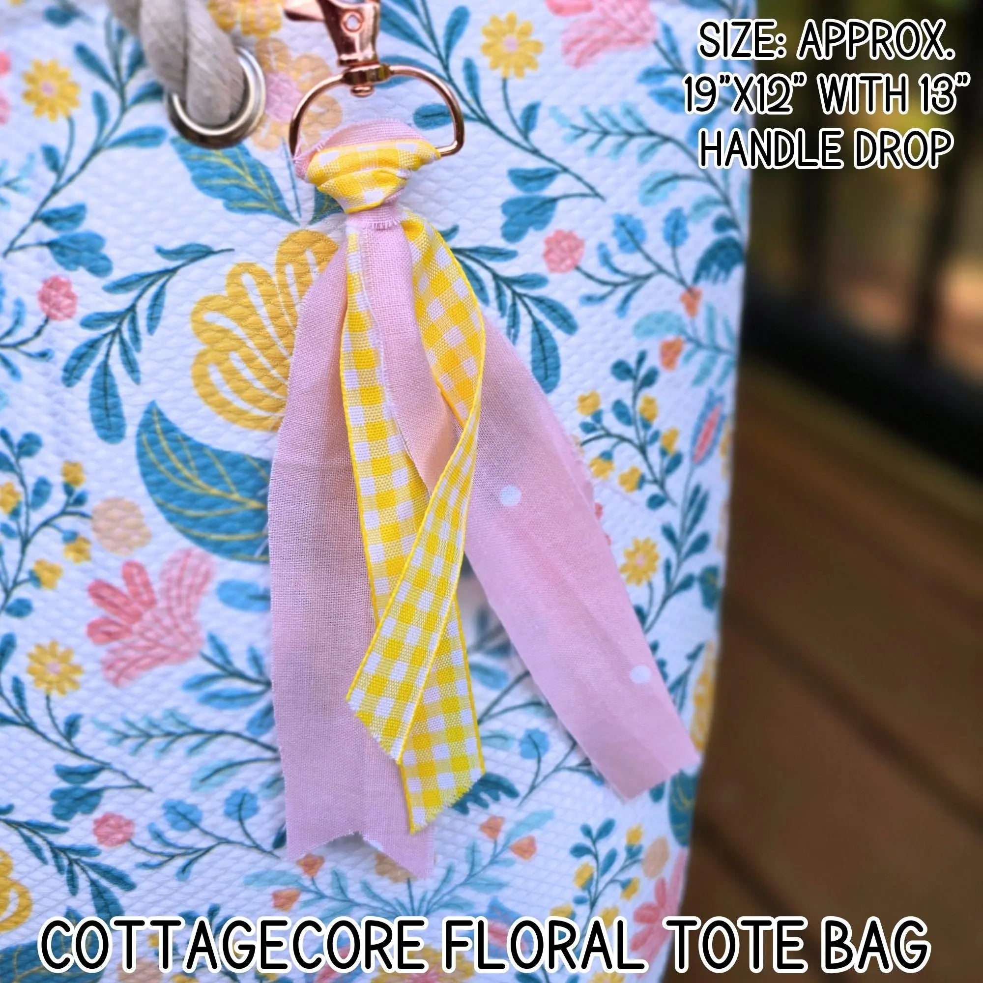Cottagecore Floral Tote Bag, Aesthetic Shoulder Bag with Charm, Feminine Everyday Analog Bag, Cute Market or Beach Tote Maypop House Designs