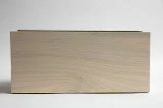 Magnolia wood compost bin with stainless steel interior for kitchen scraps, shown on a white background.