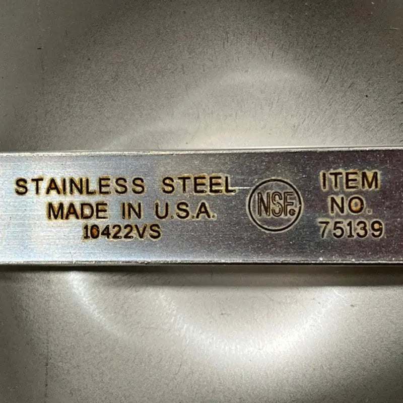 Stainless steel compost bin part with "Stainless Steel Made in U.S.A." marking, NSF logo, and "Item No. 75139".