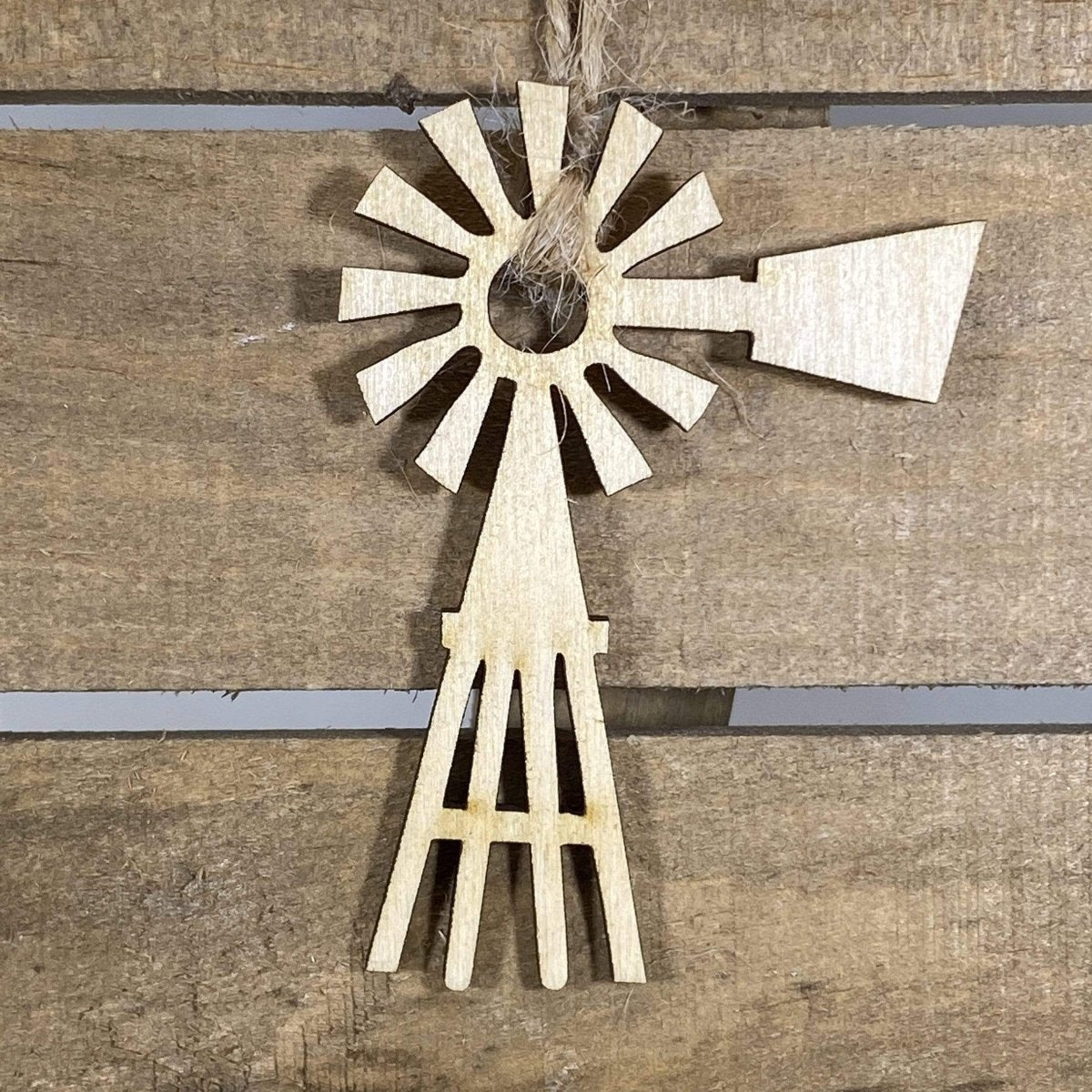 Country Windmill Wooden Christmas Ornament | Rustic Farm Decor