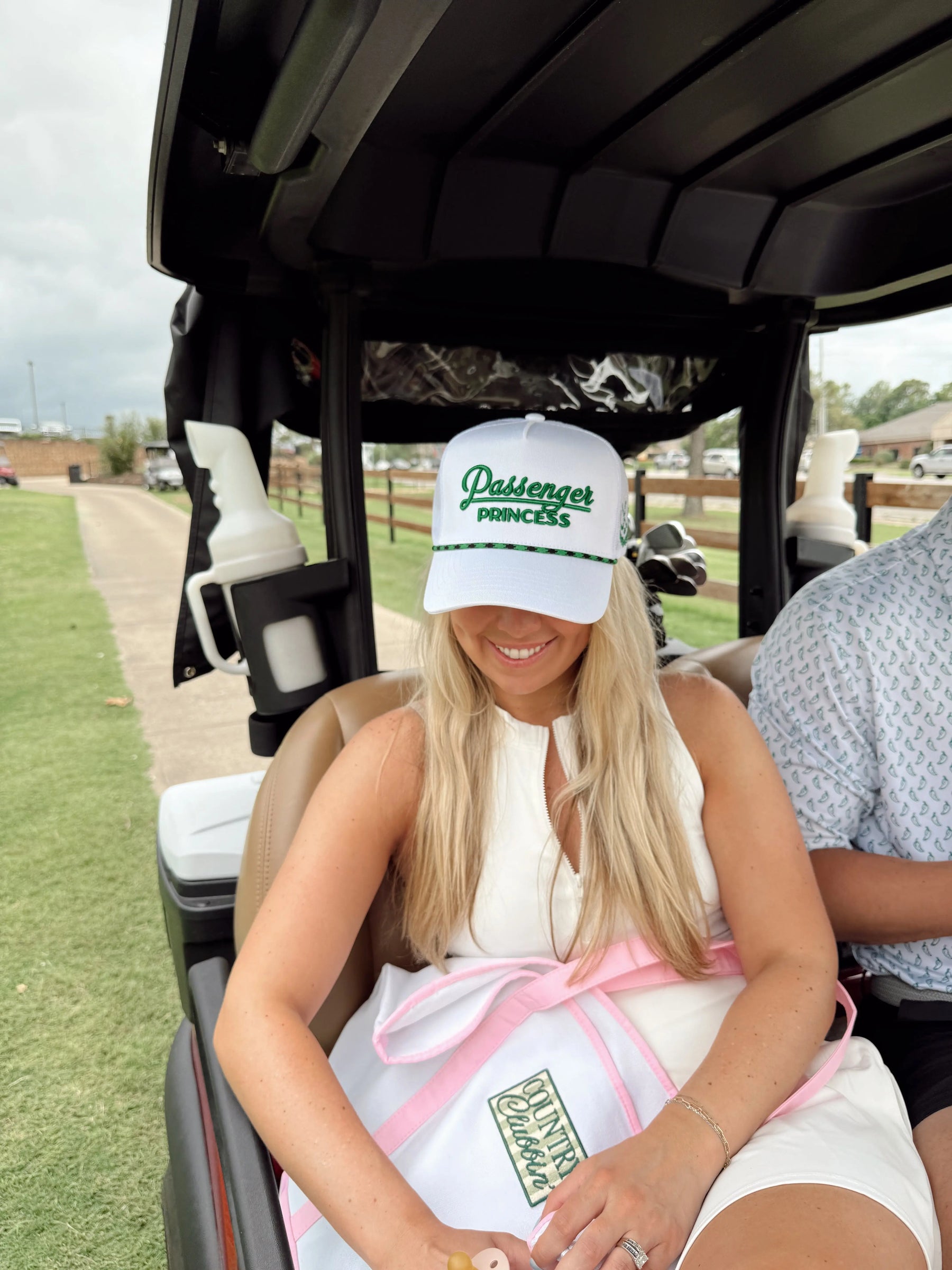 Couples Golf Hat - White Vintage Trucker Hat by KenzKustomz, Southern lifestyle apparel detail photo 5