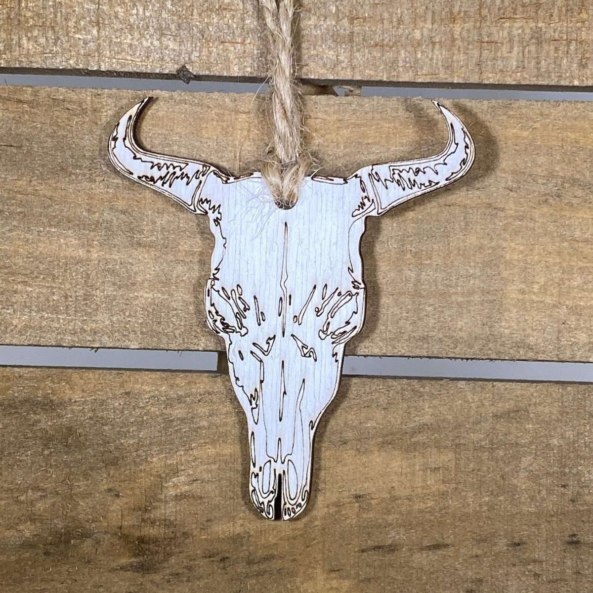 Cow Skull Wooden Christmas Ornament | Western Rustic Holiday Decor by Cate's Concepts, LLC, Southern home decor main product photo