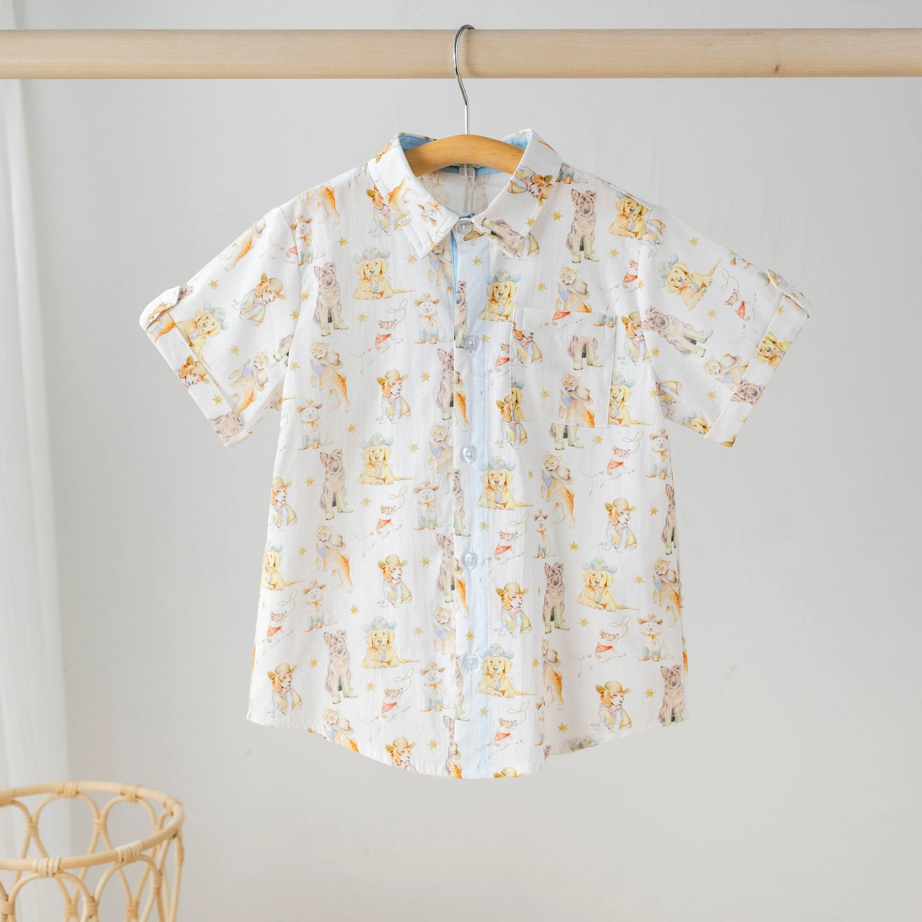 Cowboy Pups Short Sleeve Collared Shirt by Nola Tawk, Southern lifestyle apparel main product photo