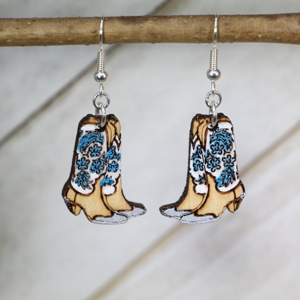 Cowboy Boot Wooden Dangle Earrings | Western Jewelry by Cate's Concepts, LLC, handmade jewelry main product photo