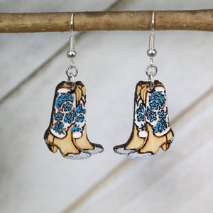 Cowboy Boot Wooden Dangle Earrings | Western Jewelry