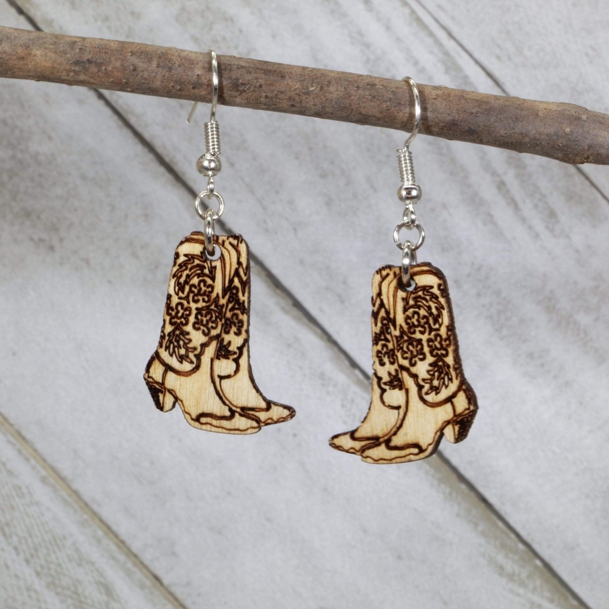 Cowboy Boot Wooden Dangle Earrings | Western Jewelry by Cate's Concepts, LLC, handmade jewelry detail photo 2