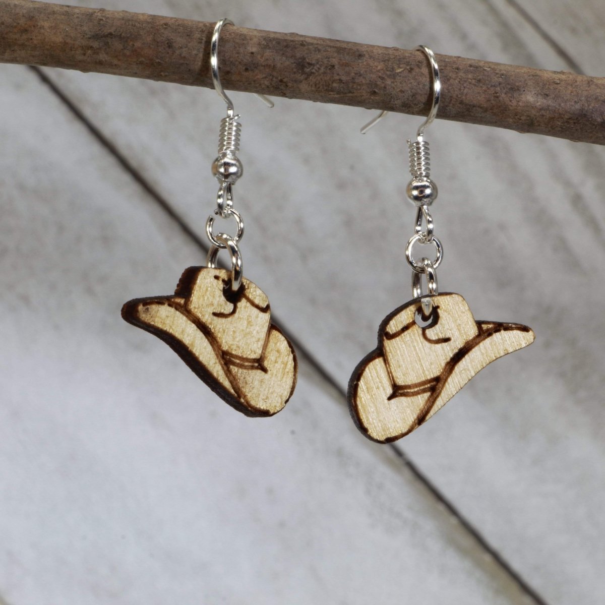 Cowboy Hat Wooden Dangle Earrings | Western Jewelry by Cate's Concepts, LLC, handmade jewelry main product photo