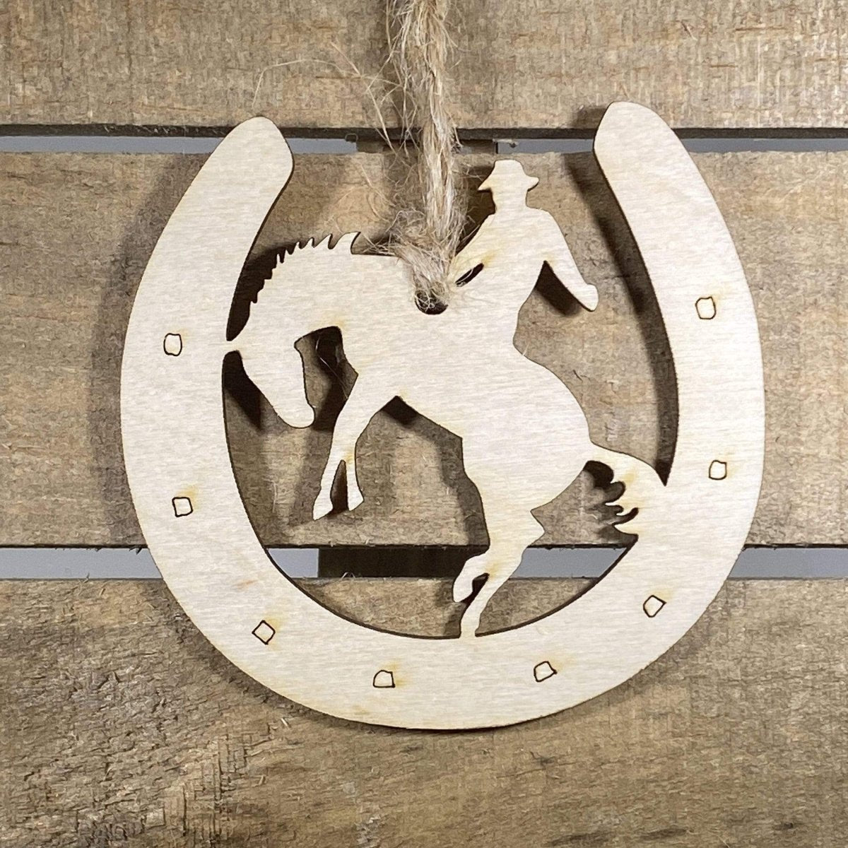 Cowboy Horseshoe Wooden Christmas Ornament | Western Holiday Decor by Cate's Concepts, LLC, Southern home decor main product photo