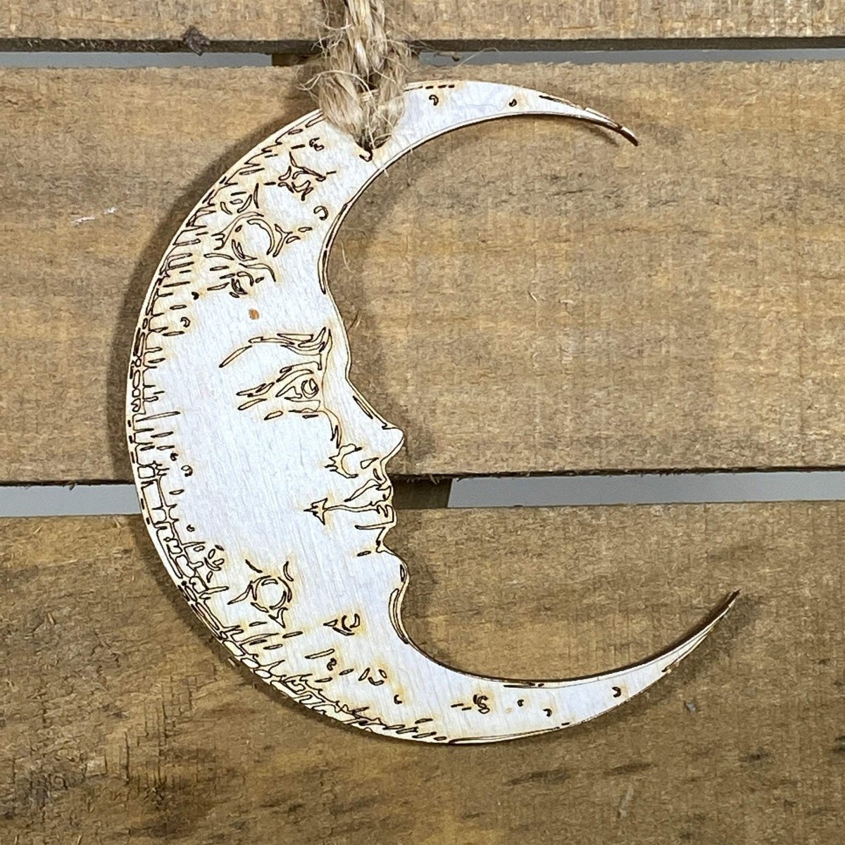 Crescent Moon Face Wooden Christmas Ornament | Celestial Holiday Decor by Cate's Concepts, LLC, scented candle main product photo