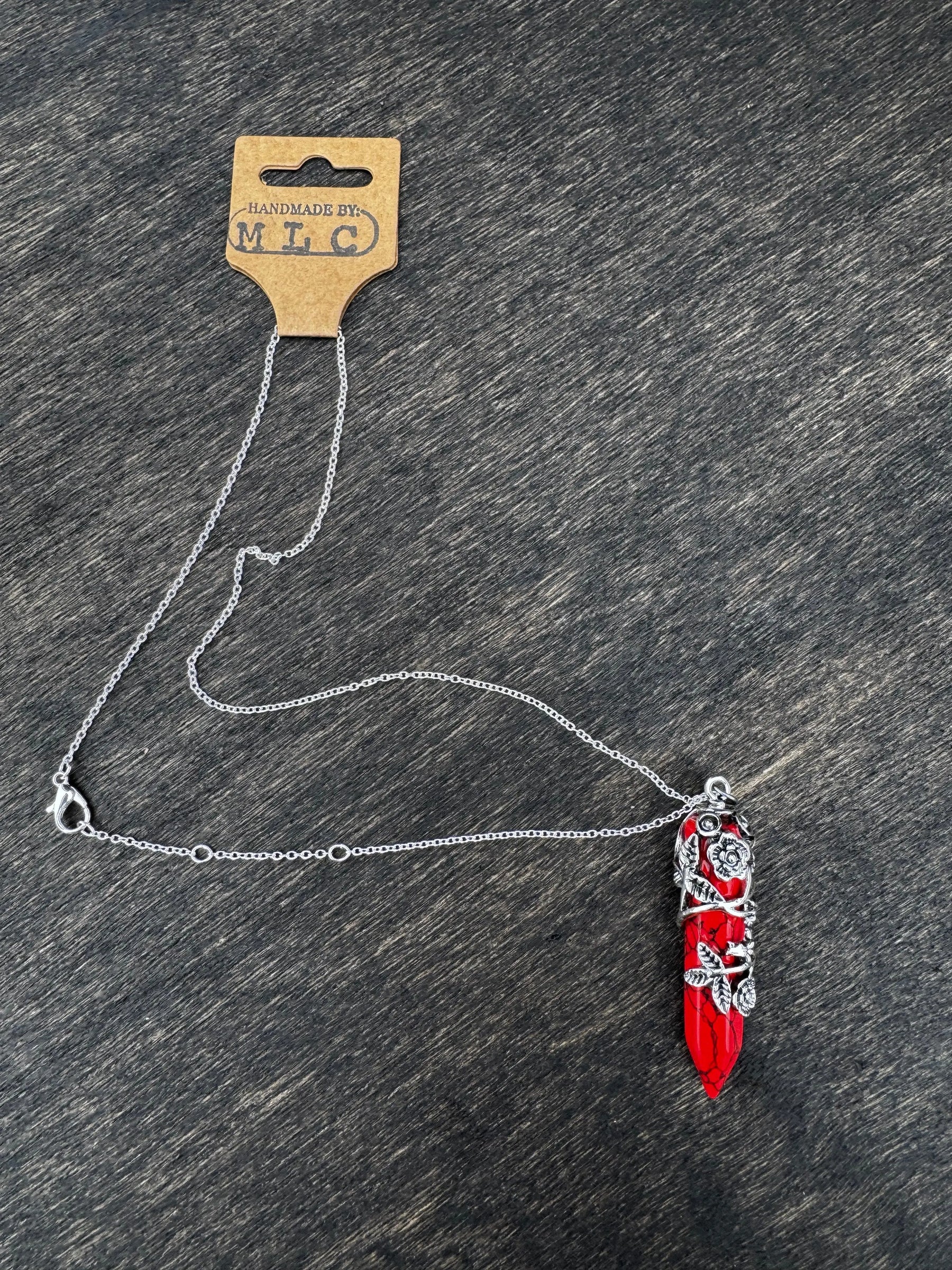 Crimson Thorns Necklace by Mushroom Lady Co, handmade jewelry detail photo 2