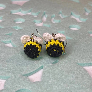 Crochet Bee Earrings - Handmade Hypoallergenic Cotton Earrings Whimsical Accessories by Klassy Krafts, handmade jewelry detail photo 2