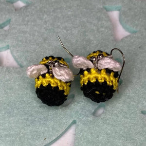 Crochet Bee Earrings - Handmade Hypoallergenic Cotton Earrings Whimsical Accessories by Klassy Krafts, handmade jewelry detail photo 3