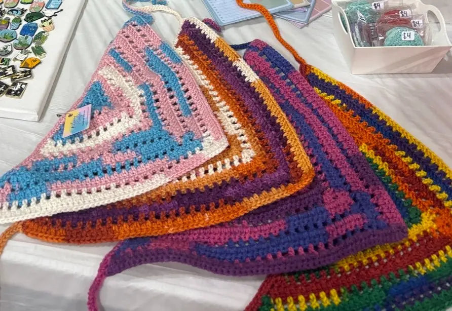 Crocheted Pride Flag Bandana - Handmade LGBTQ Accessories Mississippi by Klassy Krafts, pet accessory main product photo