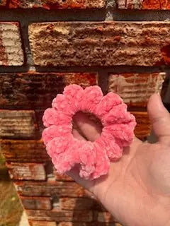 Pink Crochet Velvet Scrunchie - Handmade Hair Accessory by Main Street Collective
