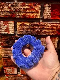 Crocheted Blue Velvet Scrunchie - Handmade Hair Tie - Main Street Collective