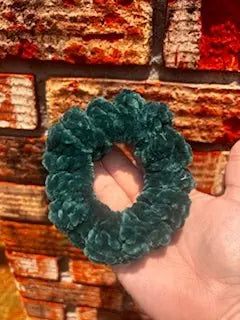 Teal Velvet Scrunchie - Handmade Crochet Hair Tie Main Street Collective