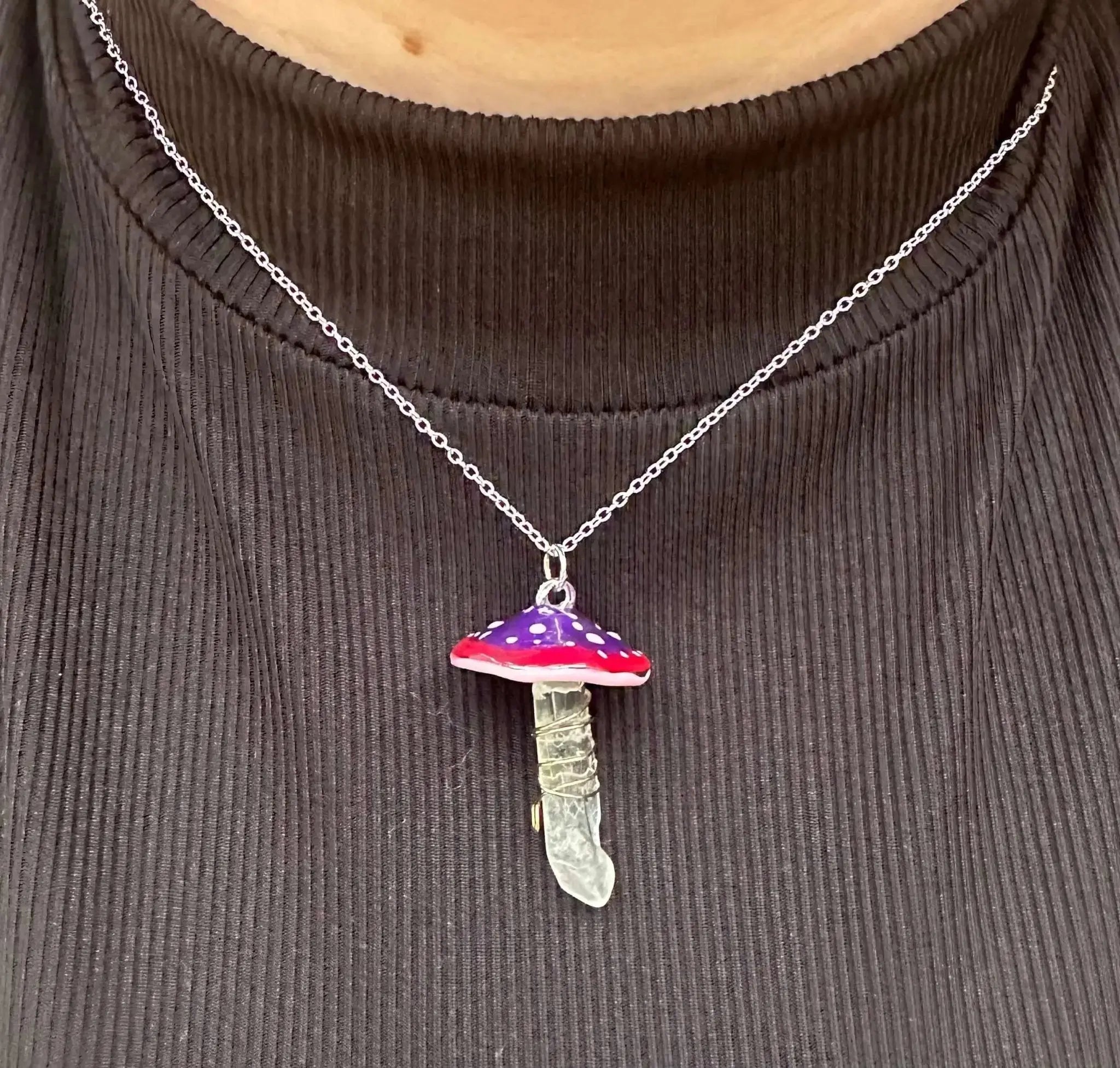 Mushroom Necklace Crystal Pendant: Cottagecore Fairycore Handmade Jewelry