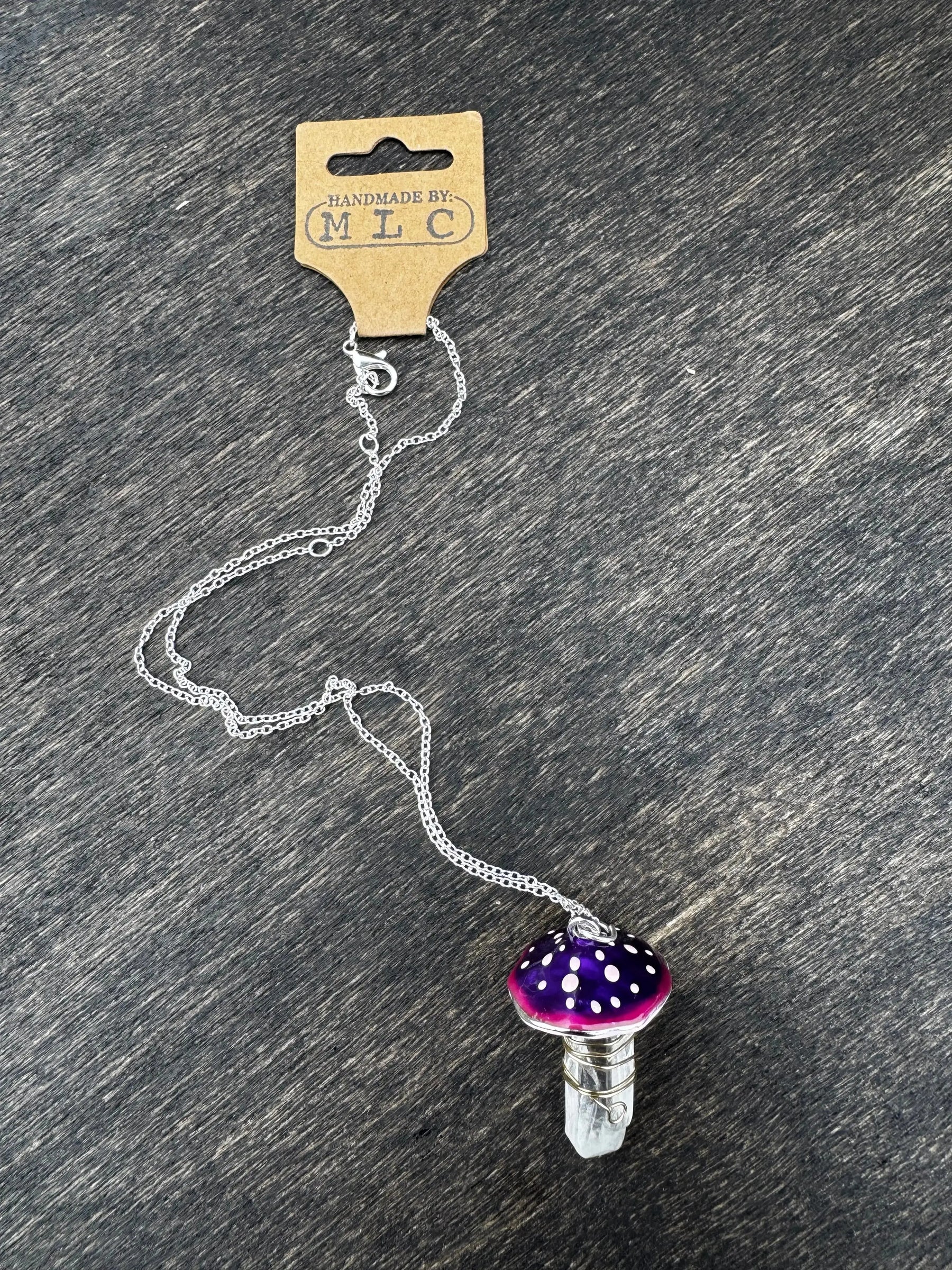 Crystal Shroom Necklace | Cottagecore Mushroom Jewelry Gift by Mushroom Lady Co, handmade jewelry detail photo 2