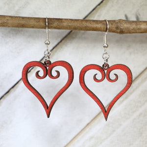 Curled Heart Wooden Earrings | Romantic Love Jewelry detail view by Cate's Concepts, LLC
