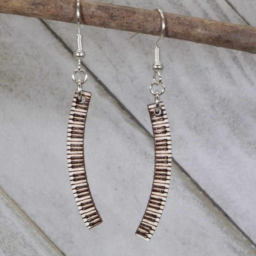 Curved Piano Keyboard Wooden Earrings | Musician Instrument Jewelry