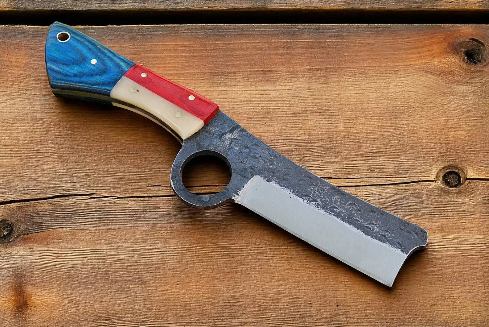 Custom Bull Cutter Knife | Bone & Wood Handle by Damascus Knife Store, Damascus knife main product photo