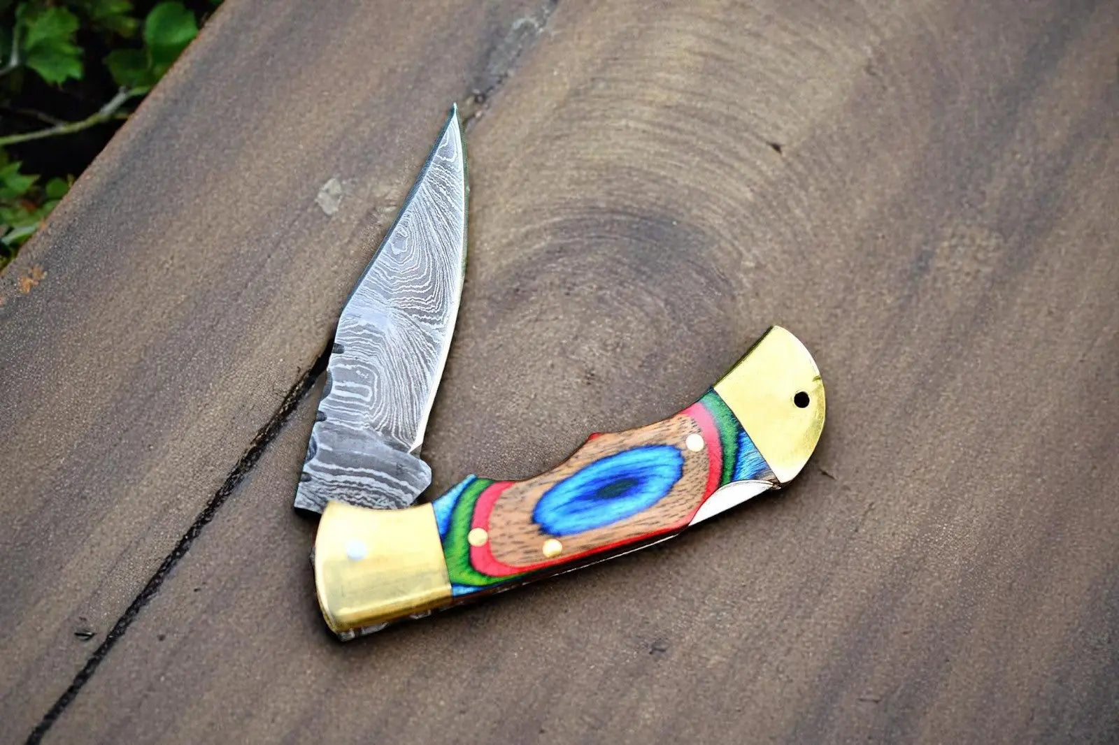 Custom Damascus Folding Knife – Exotic Wood Handle by Damascus Knife Store, Damascus knife main product photo
