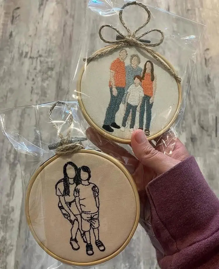 Custom Embroidered Family Portrait Ornaments: Personalized Stitched Photo Gifts - Main Street Collective