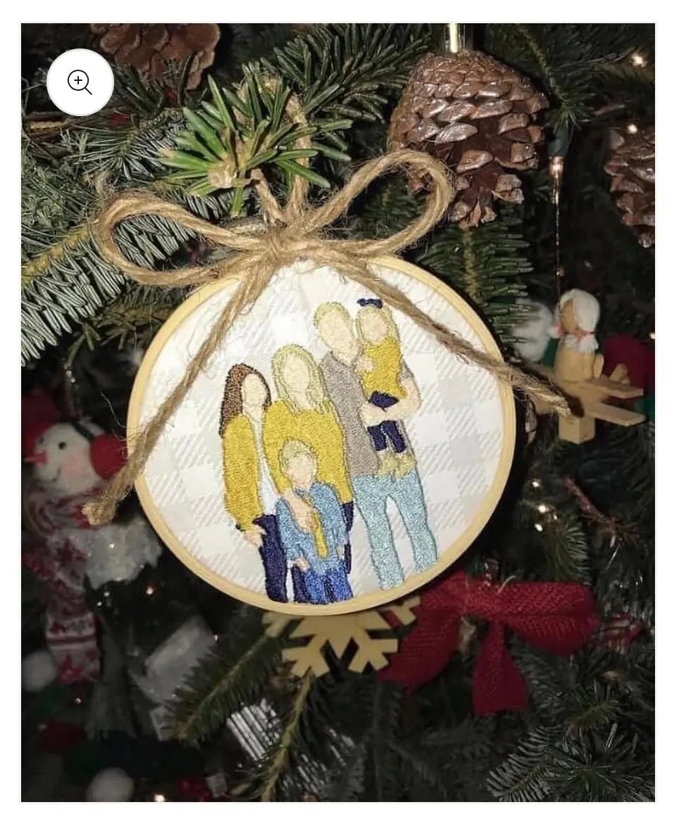 Custom Embroidery Ornament: Family Portrait, Christmas Tree Decoration, Personalized Keepsake from Main Street Collective