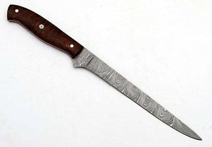 Handmade Damascus Steel Fillet Fishing Knife — Rose Wood Handle
