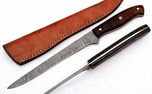 Handmade Damascus Steel Fillet Fishing Knife — Rose Wood Handle