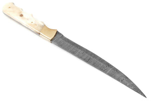 Handmade Damascus Steel Fillet Fishing Knife — Camel Bone & Brass Bolster Handle