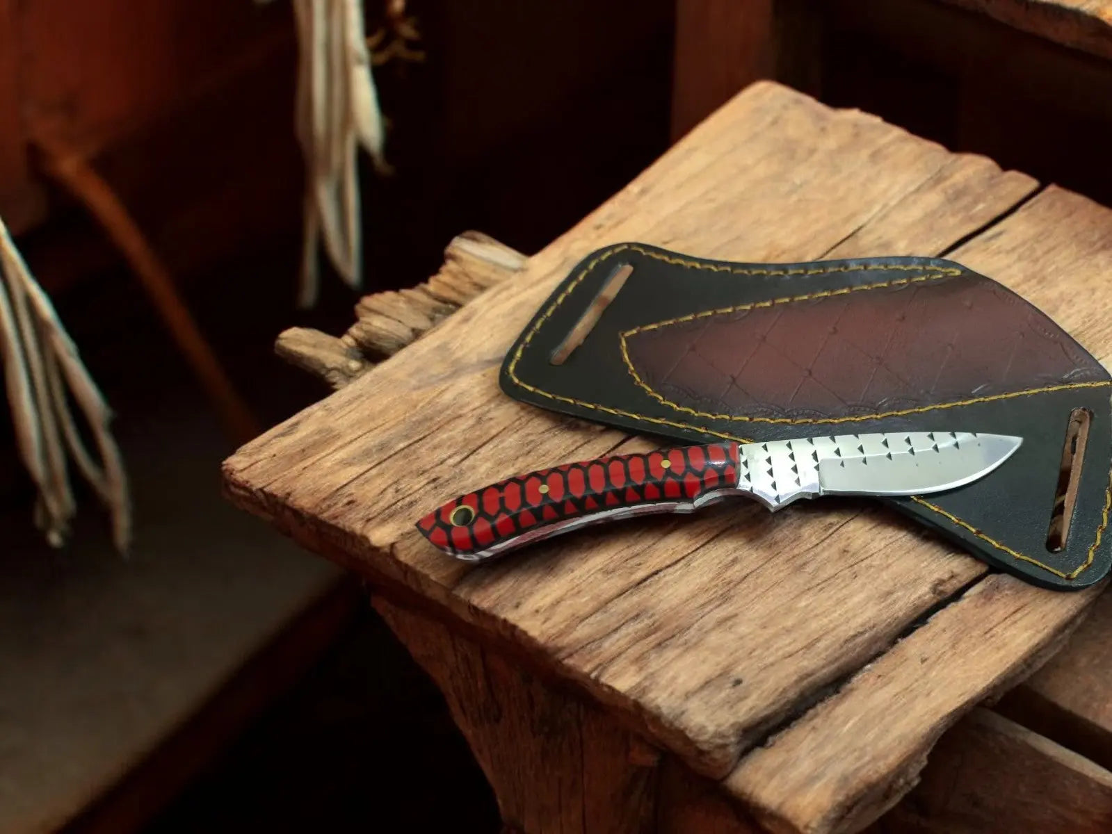 Custom Handmade Belt Knife – Rasp Tool Steel Blade by Damascus Knife Store, Damascus knife main product photo