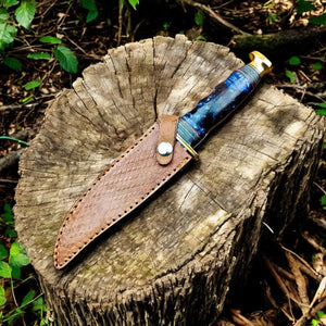 Custom Handmade Bowie Knife - 12" Damascus Steel Blade with Leather Sheath by Damascus Knife Store, leather knife sheath detail photo 2