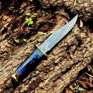 Custom Handmade Bowie Knife - 12" Damascus Steel Blade with Leather Sheath by Damascus Knife Store, leather knife sheath detail photo 3
