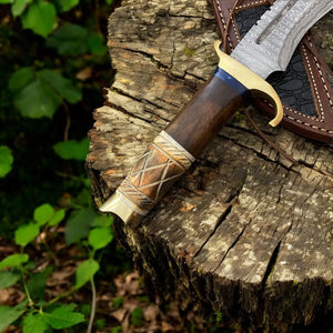 Custom Handmade Bowie Knife - 14" Damascus Steel Blade, Rosewood & Bone Handle by Damascus Knife Store, Damascus knife detail photo 4