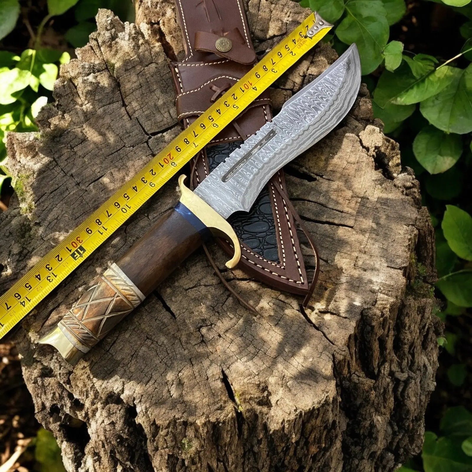 Custom Handmade Bowie Knife - 14" Damascus Steel Blade, Rosewood & Bone Handle by Damascus Knife Store, Damascus knife detail photo 5