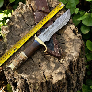 Custom Handmade Bowie Knife - 14" Damascus Steel Blade, Rosewood & Bone Handle by Damascus Knife Store, Damascus knife detail photo 5
