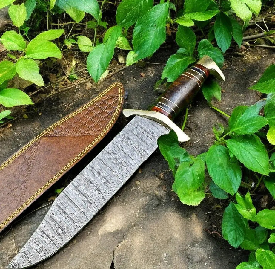 Custom Handmade Bowie Knife - 15" Damascus Steel Blade, Rosewood Handle by Damascus Knife Store, Damascus knife main product photo