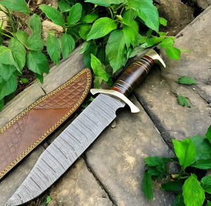 Custom Handmade Bowie Knife - 15" Damascus Steel Blade, Rosewood Handle by Damascus Knife Store, Damascus knife detail photo 2