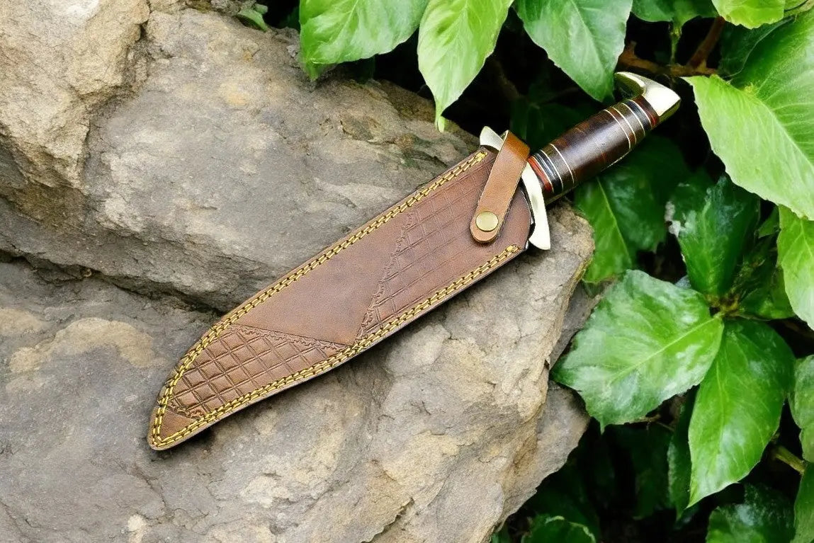 Custom Handmade Bowie Knife - 15" Damascus Steel Blade, Rosewood Handle by Damascus Knife Store, Damascus knife detail photo 4