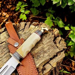 Custom Handmade Bowie Knife - D2 Steel Blade with Bone Handle Damascus Knife Store
