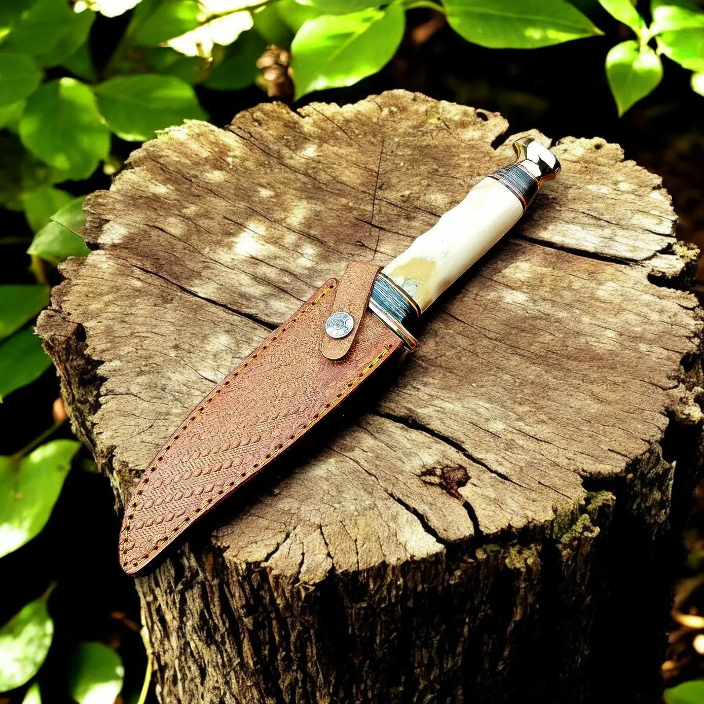 Custom Handmade Bowie Knife - D2 Steel Blade with Bone Handle Damascus Knife Store