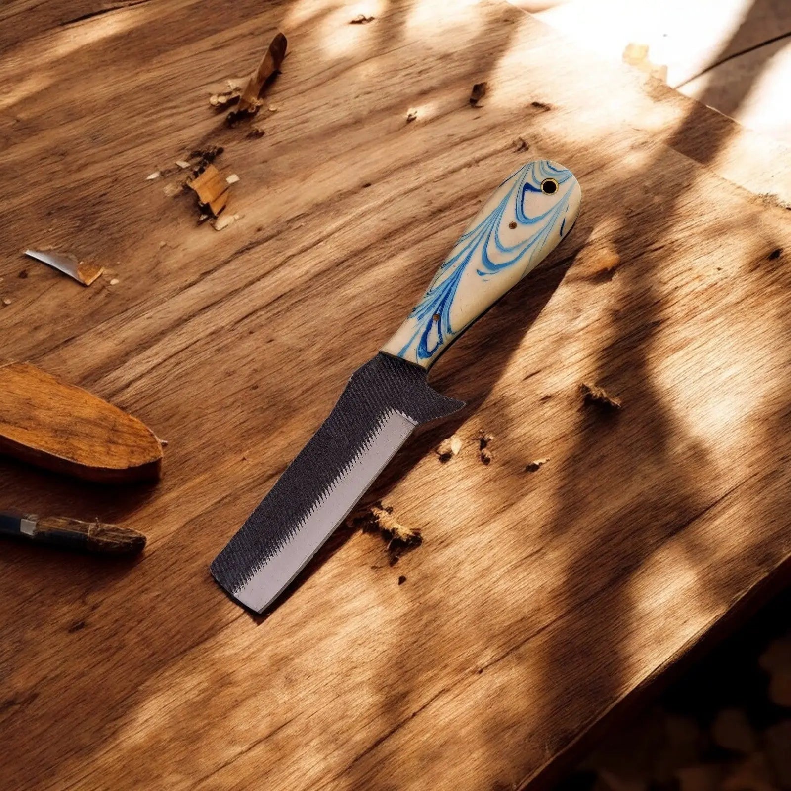 Custom Handmade Bull Cutter Knife – 8" File Tool Steel by Damascus Knife Store, Damascus knife main product photo