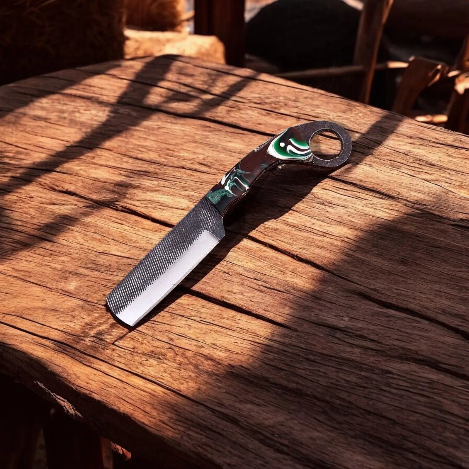 Custom Handmade Bull Cutter Knife – 8" File Tool Steel by Damascus Knife Store, Damascus knife detail photo 3