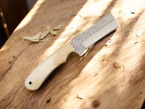 Custom Handmade Bull Cutter Knife – Bone Handle by Damascus Knife Store, Damascus knife main product photo